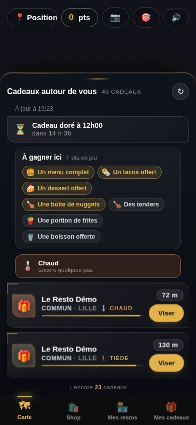 La carte de la ville avec les cadeaux